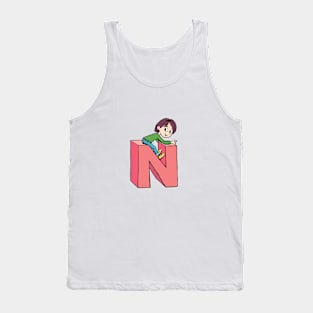 boy is playing on the capital letter N Tank Top